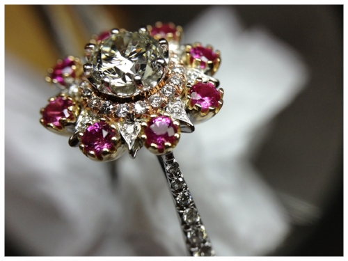 Custom Gold Ring Set with Pink Sapphires