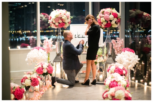 Beautiful Marriage Proposal with Bouquets of Flowers