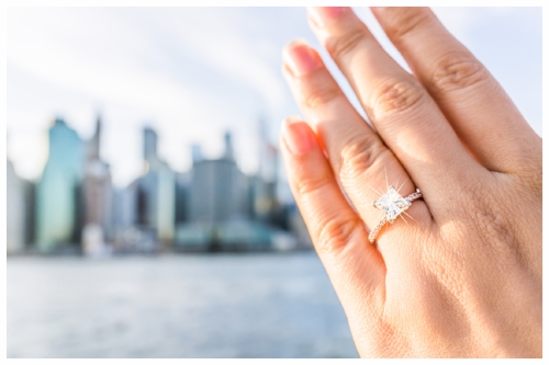 Beautiful Diamond Engagement Ring Sparkling with NYC Skyline