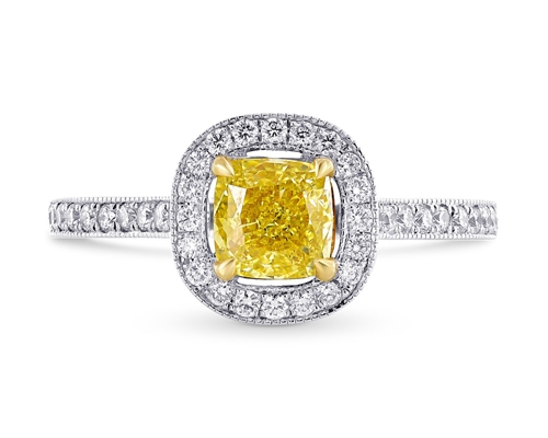 Halo Ring with a Yellow Diamond