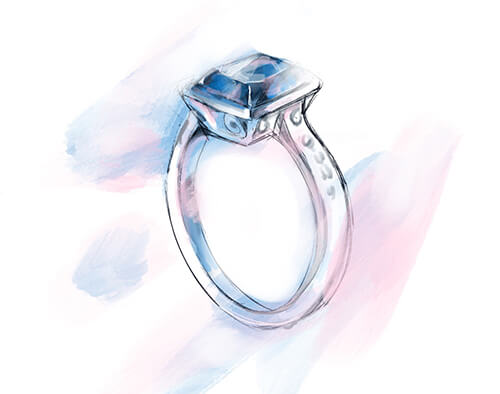 Beautiful Sketch of Blue Sapphire Platinum Ring