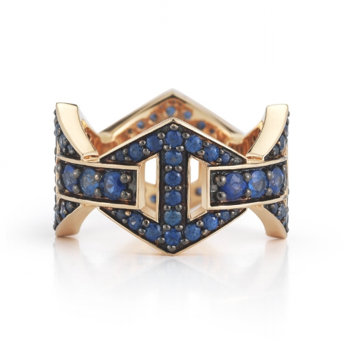 Blue Sapphire Gold Hexagon Ring 