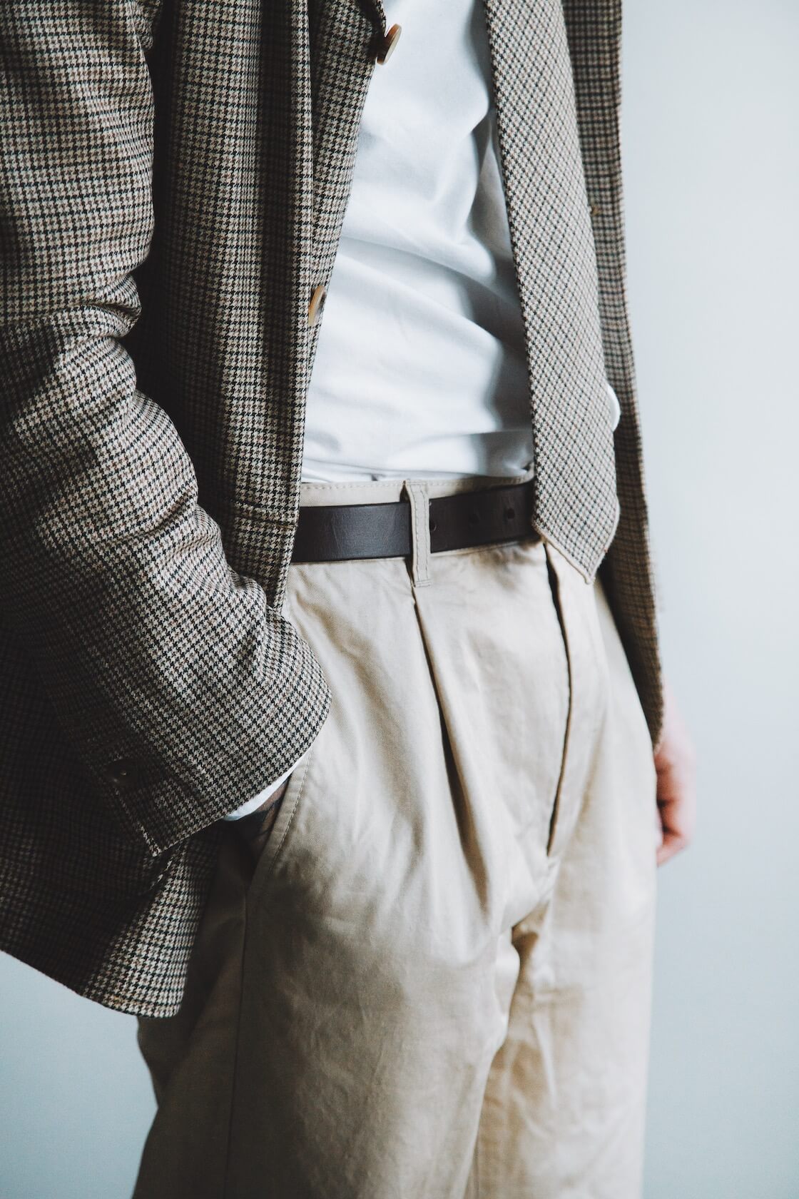 engineered garments loiter jacket and neck tie, corridor nyc canoe club oxford shirt, beams plus single pleat twill pants on body