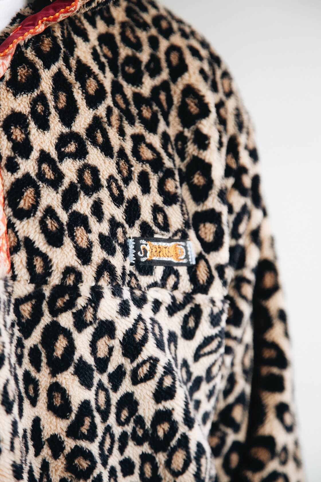 kapital kountry leopard fleece snap pullover on body