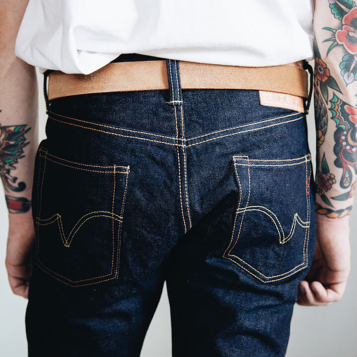 Iron Heart 555 16oz. Classic Denim jeans back pocket detail on body