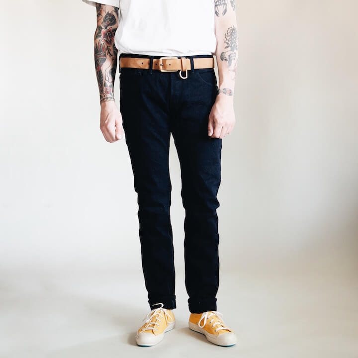 Tanuki IDHT Double Indigo 15oz jeans on body