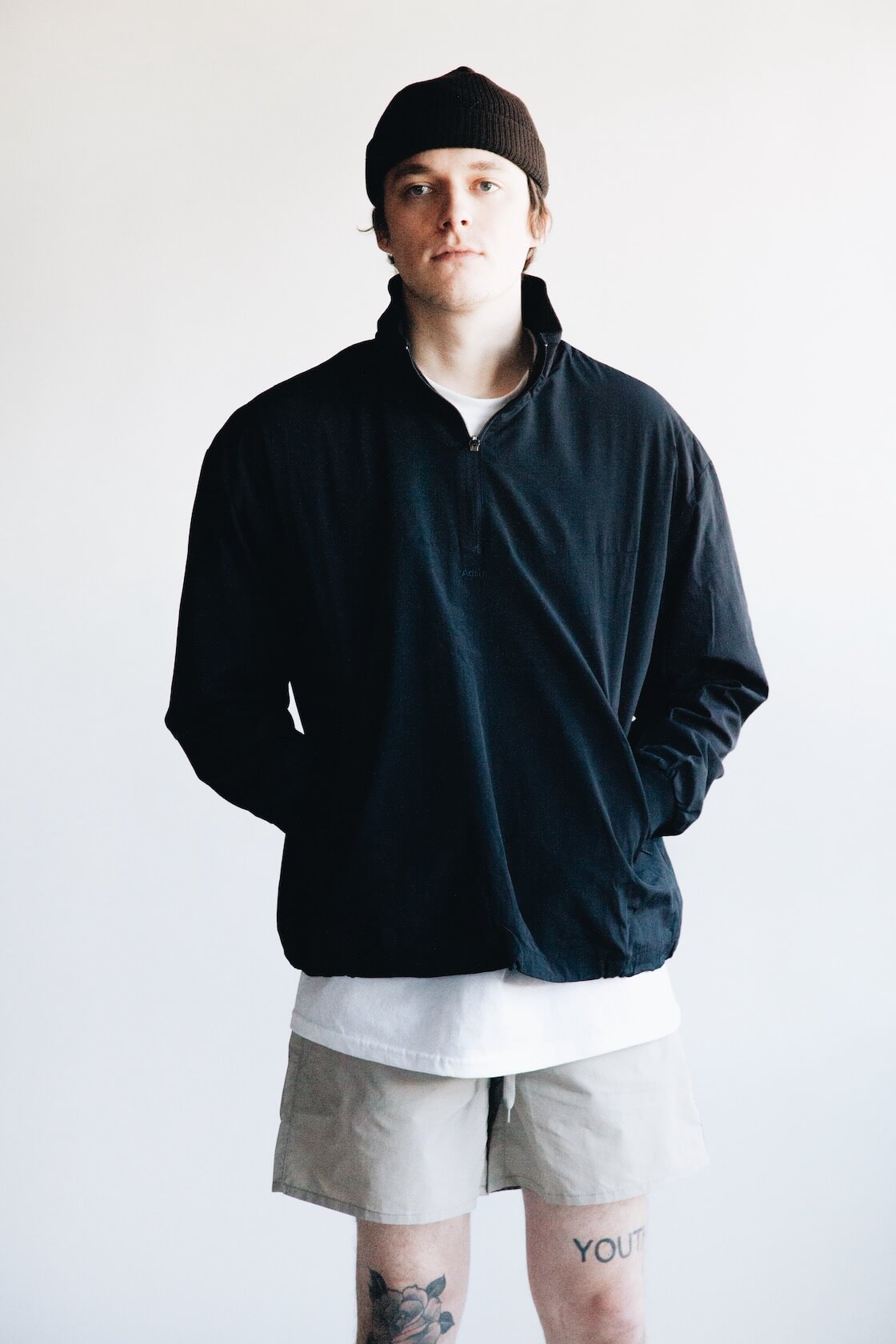 UC Jacket from Adsum, Clark Pocket Tee from Lady White Co., Site Shorts from Adsum on body