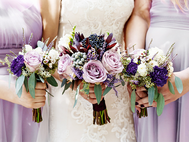 Lavender, victorian lilac, and sage green wedding bridal party and bouquets