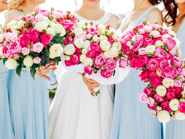 Fuchsia and dusty blue bridal party for spring