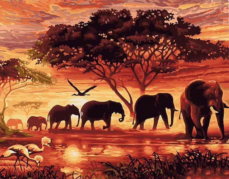 Malen nach Zahlen Elefanten in Afrika