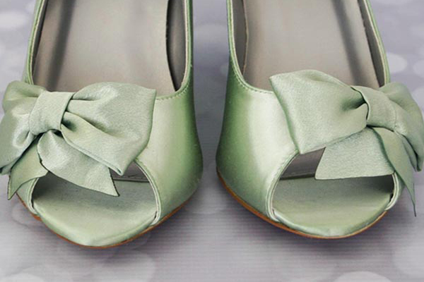 Green Wedge Wedding Shoes by Ellie Wren Custom Wedding Shoes with Matching Green Bow