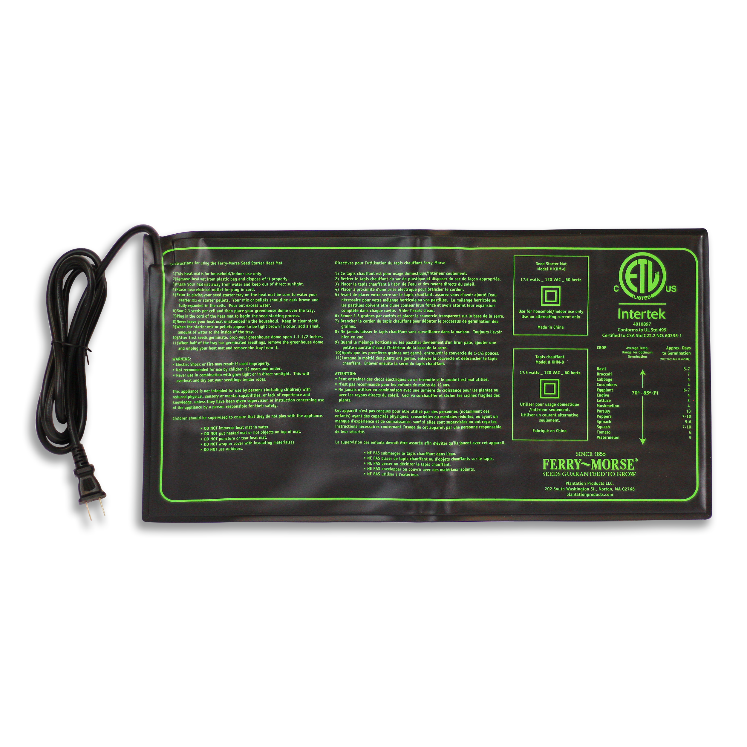 Ferry Morse Heat Mat Unpackaged | BACK OF MAT