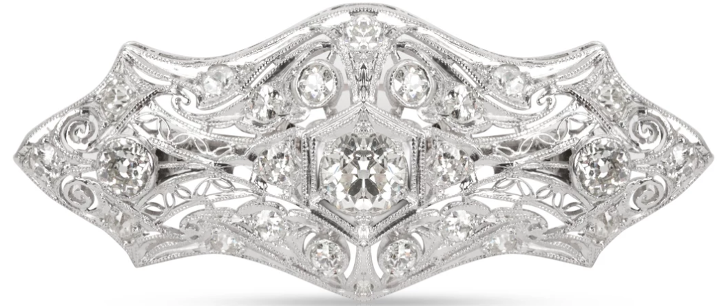 Vintage Scroll Work Diamond Brooch/Pin in Platinum 2.80 ctw