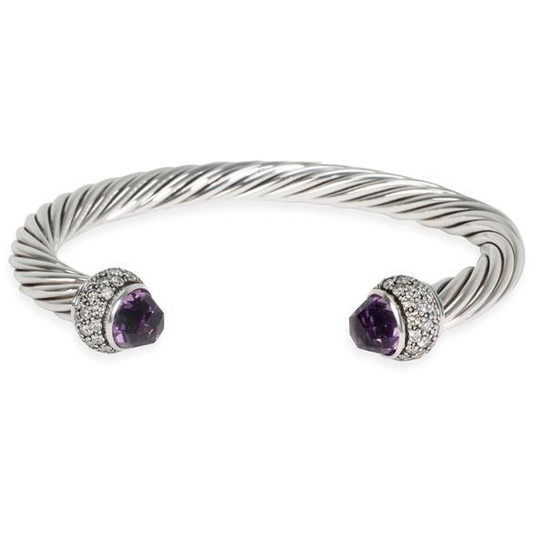 David Yurman 7mm Cable Bangle with Amethyst & Diamonds 1.28 CTW