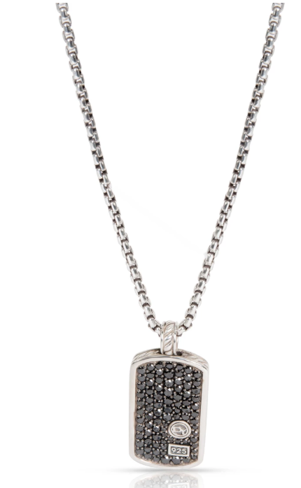 David Yurman Pave Tag Black Diamond Necklace in Sterling Silver 1.55 CTW