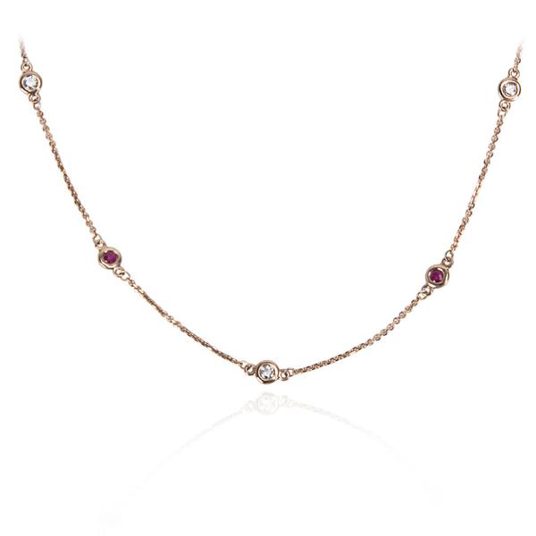 IGL Certified Diamond & Ruby By The Yard Necklace in 14K RG (0.59 CTW)