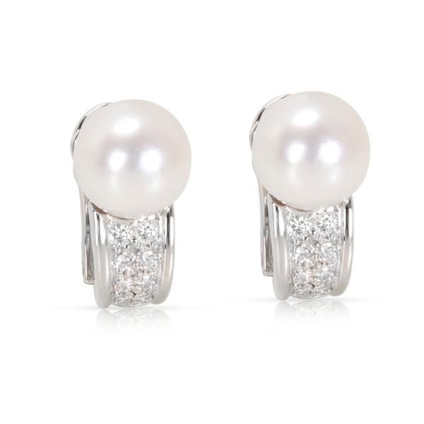 Bvlgari Pearl & Diamond Earrings in 18K Yellow Gold (0.16 CTW