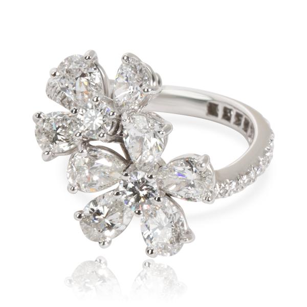 Graff Pear & Round Cut Diamond Flower Ring in 18K White Gold 2.86 CTW