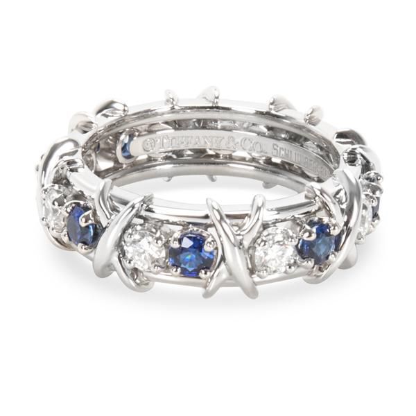 Tiffany & Co. Schlumberger Diamond & Sapphire Sixteen Stone Ring in Platinum