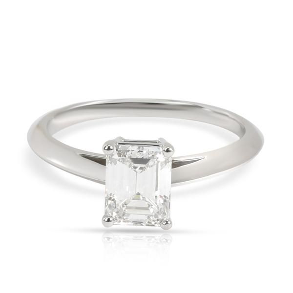 Tiffany & Co. Emerald Diamond Engagement Ring in Platinum H VVS2 1.14 CTW