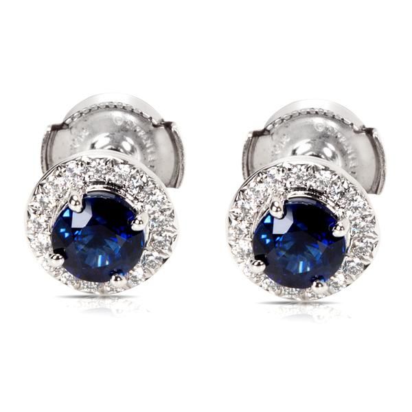 Tiffany & Co. Soleste Sapphire & Diamond Halo Earrings in Platinum