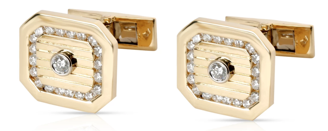 Vintage Kaufmans Rectangular Diamond Cufflinks in 18KT Yellow Gold 0.5 CTW