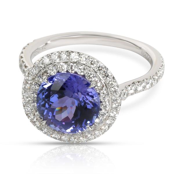 Tiffany & Co. Soleste Tanzanite Diamond Halo Ring in Platinum 0.48 CTW