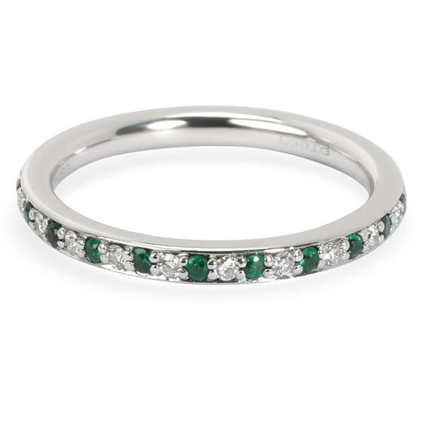 Alternating Diamond and Emerald Stackable Eternity Band in Platinum 0.18 ctw