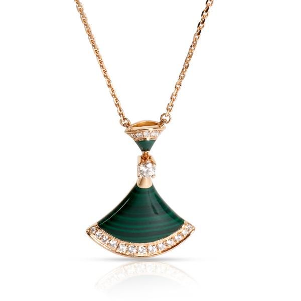 Bulgari Diva's Dream Diamond & Malachite Necklace in 18K Rose Gold 0.28 CTW