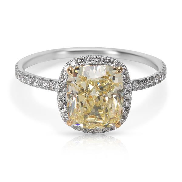 GIA Certified Fancy Light Yellow Cushion Cut Diamond Engagement Ring (2.48 CTW)