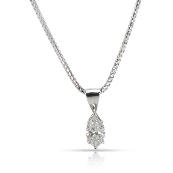 IGI Certified Marquise Diamond Solitaire Pendant 14K White Gold G VS1 1.06 CTW