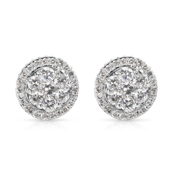Round Diamond Cluster Earrings in 10k White Gold (2.00 CTW)