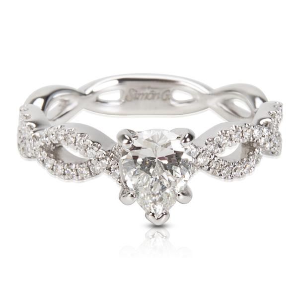 Simon G Pear Shape Diamond Engagement Ring in 18KT White Gold (0.98 CTW)