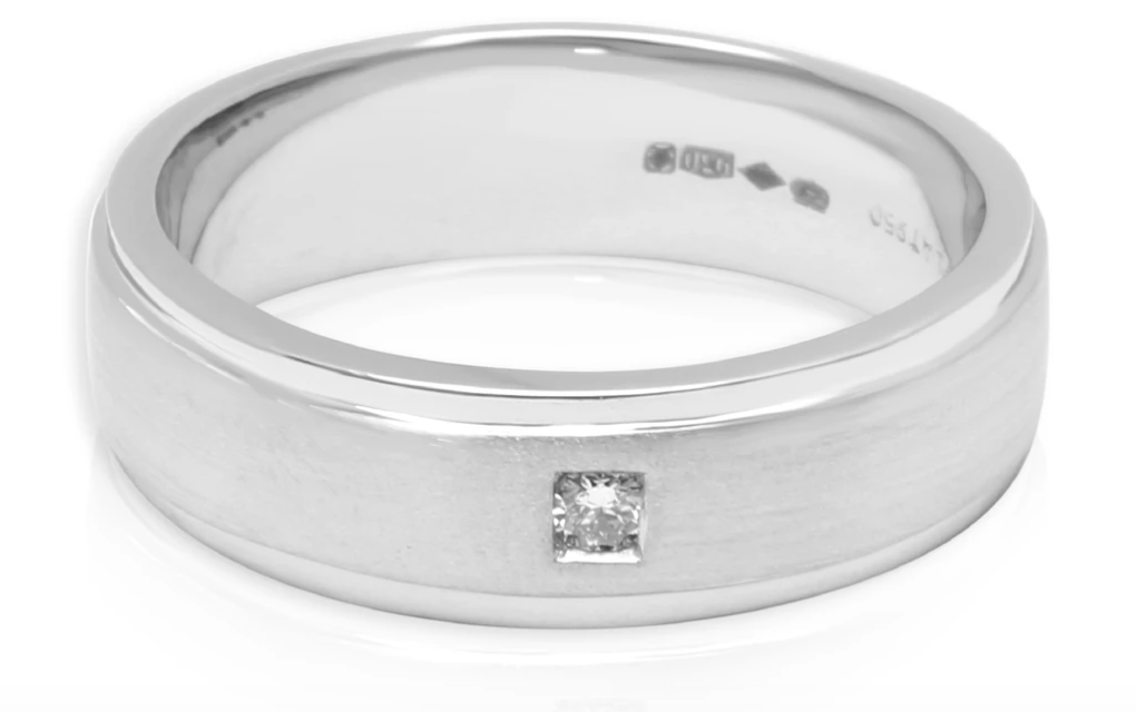 Men's Brushed Diamond Wedding Band in Platinum 0.05 CTW