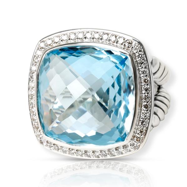 David Yurman Albion Blue Topaz Diamond Ring in Sterling Silver Blue 0.42 CTW