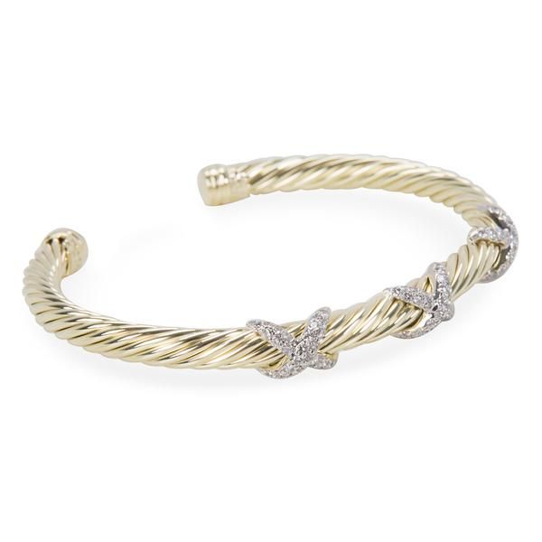 David Yurman Diamond X Cable Bangle in 14K Yellow Gold (0.45 CTW)