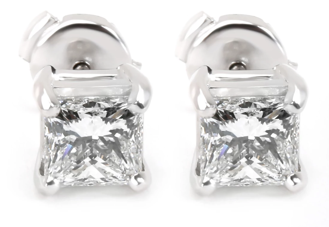 Blue Nile Princess Cut Diamond Stud Earrings in Platinum GIA E VVS1 1.88 CTW