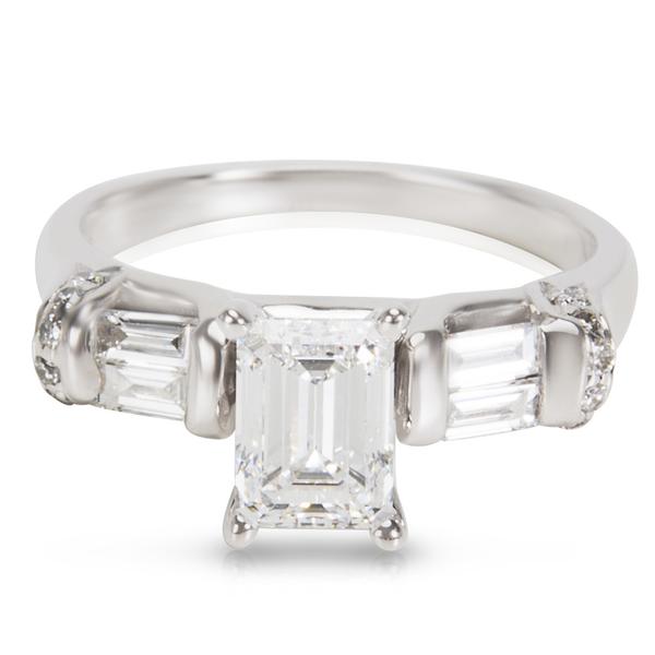 GSL Certified Emerald Cut Diamond Engagement Ring in 14k Gold E-F VS2 1.01 ctw