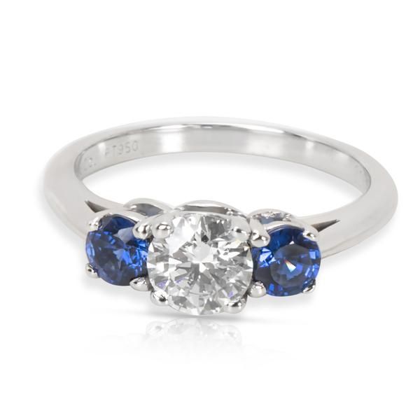 Tiffany & Co. Three Stone Diamond & Sapphire Ring in Platinum (0.66CTW)