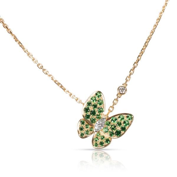 Van Cleef & Arpels Two Butterfly Diamond Tsavorite Necklace in 18K Gold 0.2 CTW