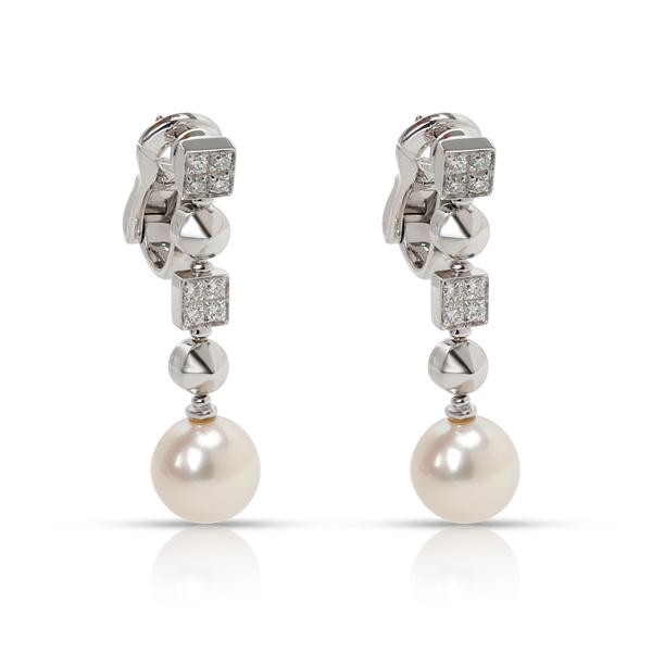 Bulgari Lucea Pearl & Diamond Drop Earring in 18K White Gold 0.5 CTW
