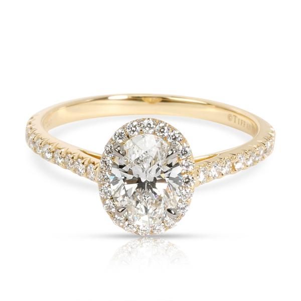Tiffany & Co. Halo Oval Diamond Engagement Ring in 18K Yellow Gold F VVS1 1CTW