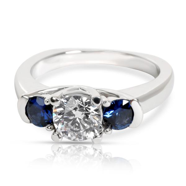Three Stone Diamond & Sapphire Ring in 14K White Gold G-H SI2 0.8 CTW
