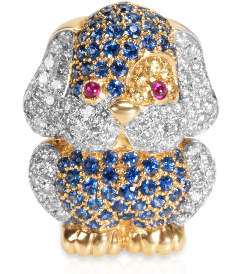 Diamond & Sapphire Puppy Pendant in 18k Yellow Gold (1.91 CTW)