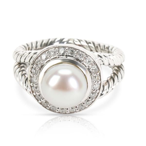 David Yurman Albion Pearl & Diamond Ring in Sterling Silver 0.20 CTW