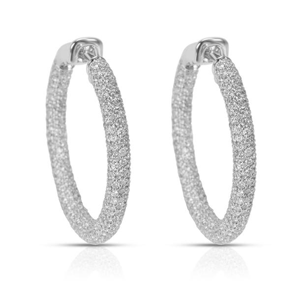 Pave Diamond Hoop Earrings in 18k White Gold (5.33 CTW)