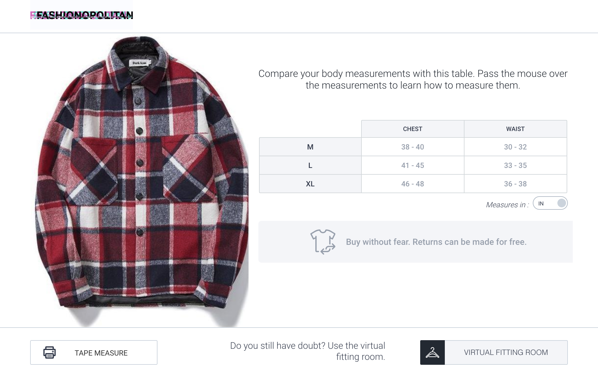 Reason Clothing Size Chart