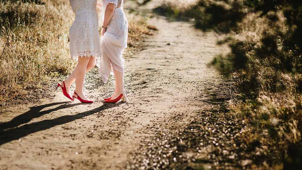bride and bride eloping on their wedding day