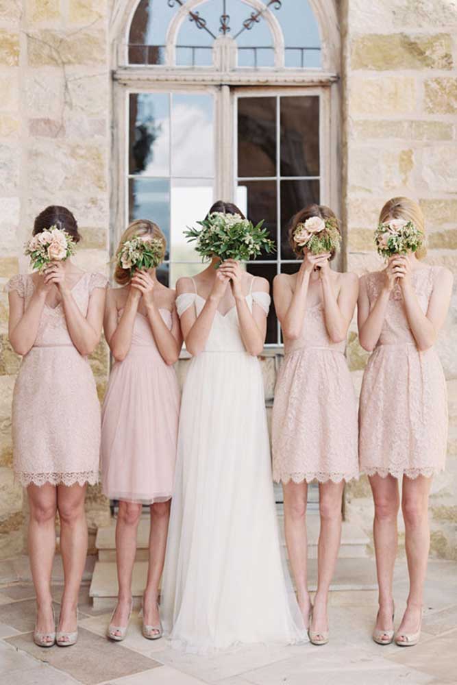 short and sweet lace bridesmaid dresses
