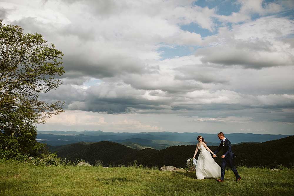 bride and groom on the Appalachian Trail for their wedding elopement